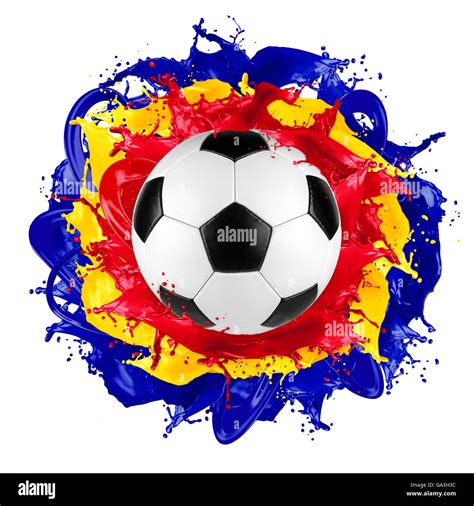 Retro Soccer Ball With Romanian Flag Color Splash Isolated On White