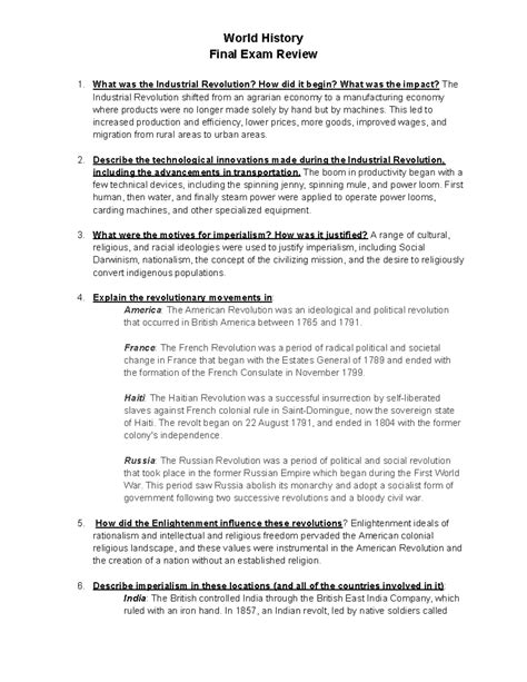 WH Final Exam Review - World History Notes - World History Final Exam
