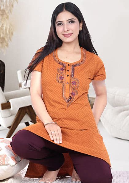 NS 5759 Long Kurti With Pyjama Nightsuit Lovebird Lingerie India