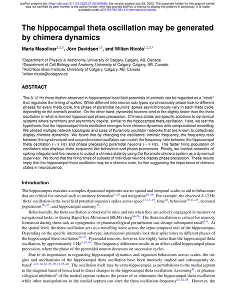 (PDF) The hippocampal theta oscillation may be generated by chimera ...