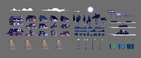 Free Vector Elements Of Suburban Street Night Landscape