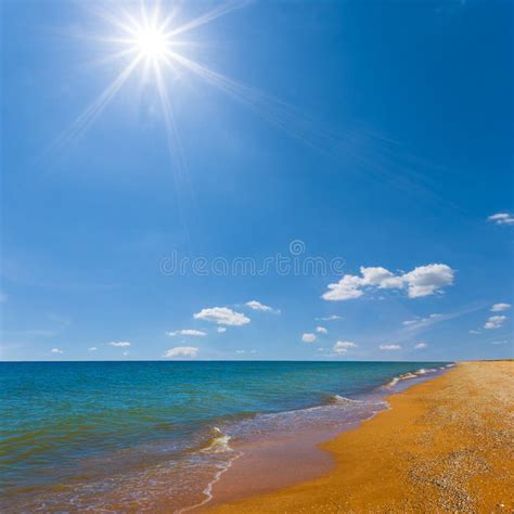 Wide Sandy Sea Beach At The Bright Hot Summer Sunny Day Stock Image Image Of Nature Water