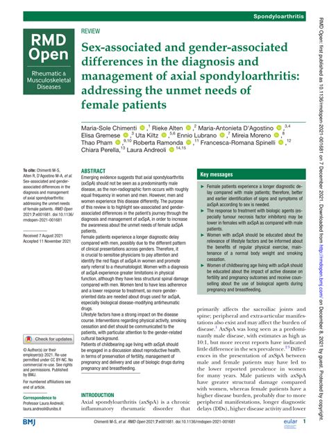 Pdf Sex Associated And Gender Associated Differences In The Diagnosis And Management Of Axial