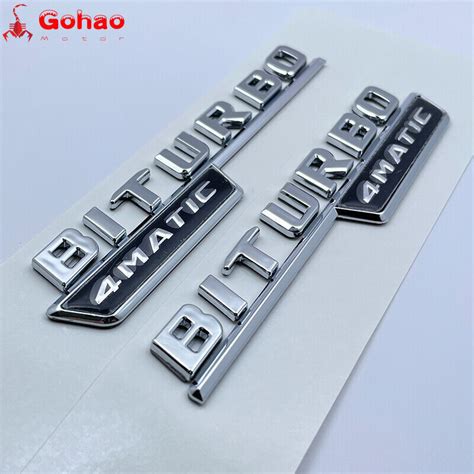 2pc BiTurbo 4 MATIC Emblem Side Fender 3D Chrome Badge For W204 W221