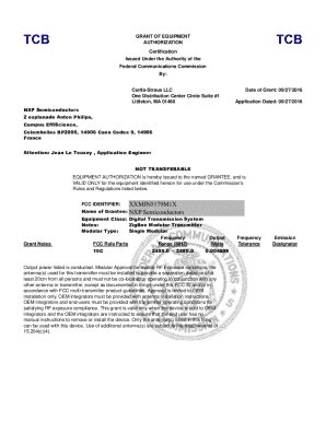 Fillable Online Fcc Oet Tcb Form Grant Of Equipment Authorization