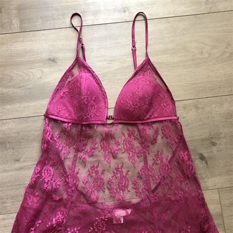 Victorias Secret Hot Pink Floral Lace Sheer Lingerie Slip S Preloved Fluf