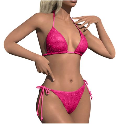 Hipattires Solid Bathing Suits For Women Comfy Beach Piece Bikini Sets Hot Pink Swimwear