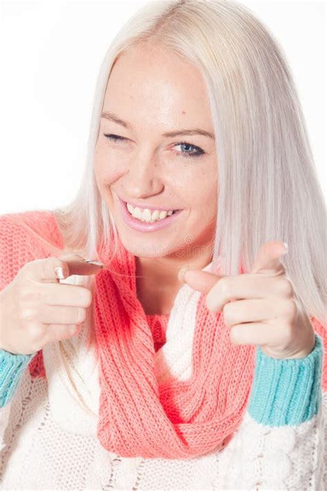 Blonde Girl Shows Fingers Direction Stock Photo Image Of Color Elegant 85160568