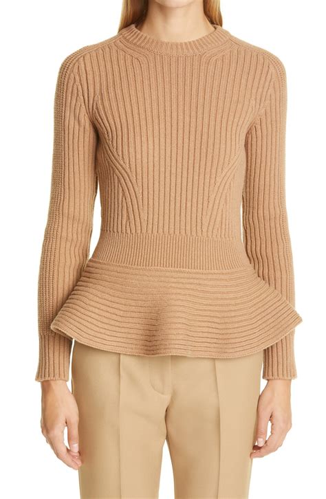 Alexander Mcqueen Wool Cashmere Peplum Sweater Camel Editorialist