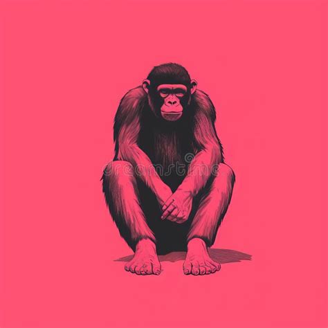 Minimalist Screenprint Illustration Of Full Body Bonobo Riso Print