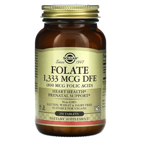 Solgar Folate 1,333 MCG DFE (800 MCG Folic Acid) 250 Tablet - Walmart.com