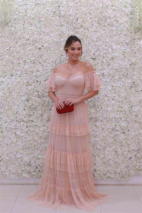 BAZAR VESTIDO SH NUDE MANGUINHA FOLHOS EM CAMADA DE TULE Closet Das