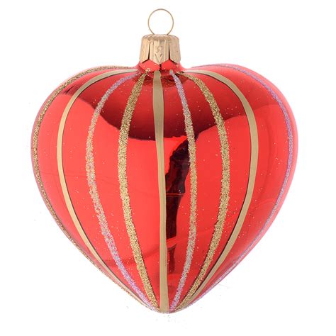 Heart Shaped Bauble In Red And Gold Blown Glass 100mm Online Sales On