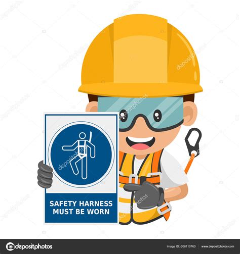 Construction Industrial Worker Safety Harness Mandatory Use Warning