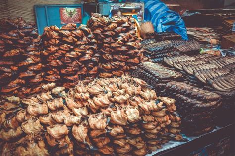 Dried Fishes On Warorot Market Chiang Mai Thailand Stock Photo