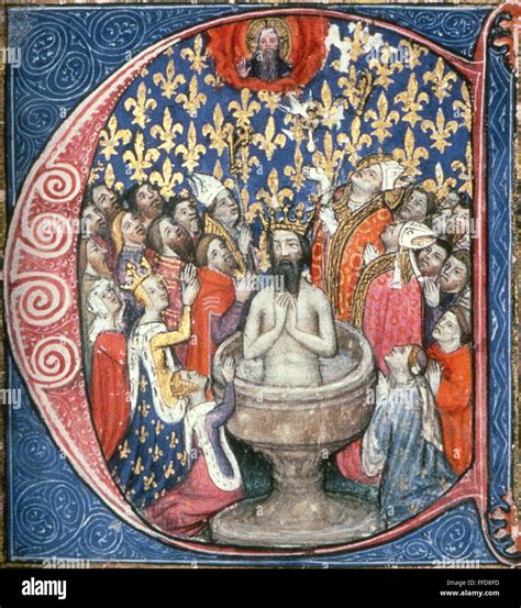 CLOVIS I (c466-511)./nBaptism of Clovis I in 496 A.D. Illumination from
