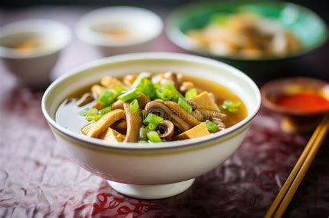 Hot And Sour Soup With Tofu And Mushrooms Visible Stock Photo Image Of Sour Tofu 303729856