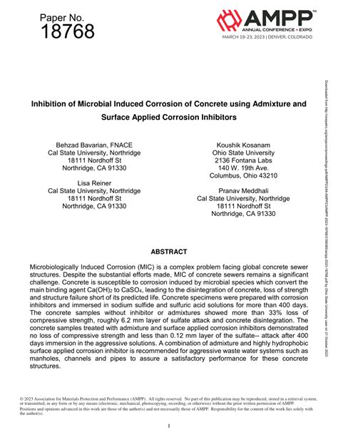 PDF Inhibition Of Microbial Induced Corrosion Of Concrete Using