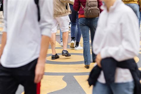 Crowds Of People Crossing A City Street Stock Image Image Of Motion