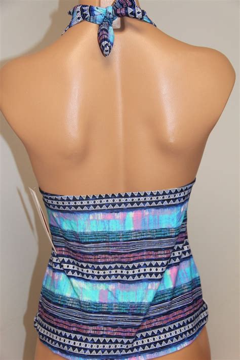 NWT Captiva Swimsuit Bikini Tankini Top Size M Halter Blue EBay