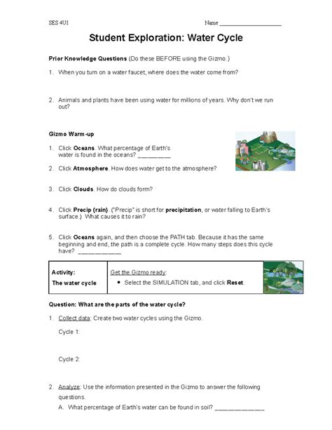 Gizmo Student Worksheet Water Cycle Ses 4ui Name