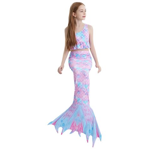 Woyy Big Girls Pcs Swimsuit Scale Print Ruffle One Shoulder Bikini Tail Bathing Suit Walmart