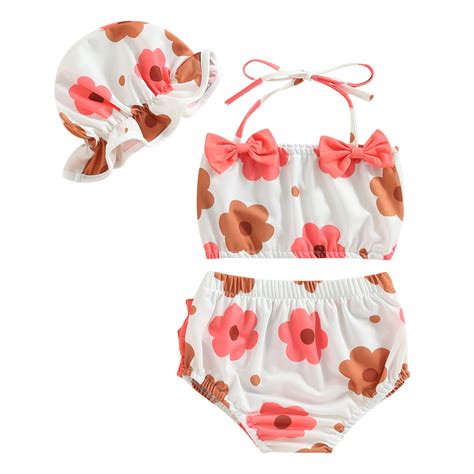Baby Girls Three Piece Swimsuits Floral Print Halter Bikini Set