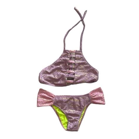 Vanessa Pink And Purple Neon Green Bikini Medium Gem