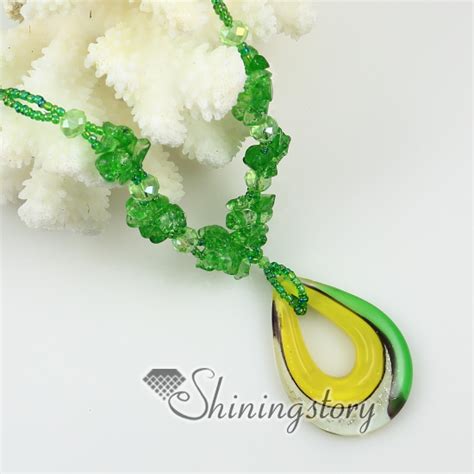 Teardrop Glitter Foil Millefiori Murano Lampwork Glass Venetian Necklaces Pendants Wholesale