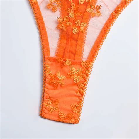 Deep Love Cheapest Women Orange Embroidery Mesh Garter Lingerie Set With Leg Ring Buy Lingerie