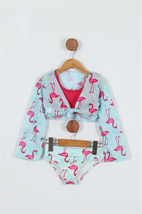 Su Ye Ili Ya Uzun Kol Pareo Desenli K Z Ocuk Bikini Mayo Tak M Tl Modamizbir