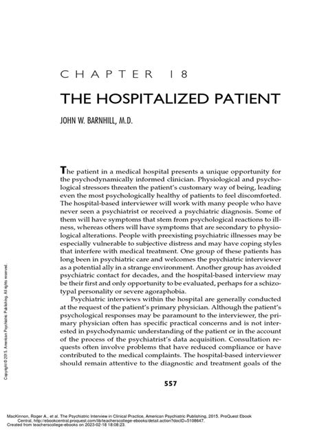 The Psychiatric Interview in Clinical Practice - (18 The Hospitalized ...