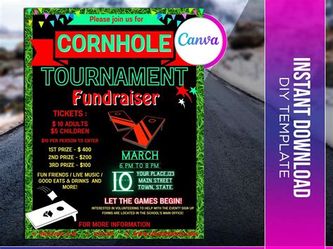 Cornhole Tournament Fundraiser Flyer Editable Canva Template US Letter ...