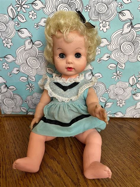 Vtg Sleepy Eye Doll Kaysam Blue Black Dress W Lace Blonde Hair Blue Eyes Collectible