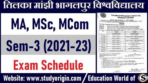 Tmbu Pg Rd Sem Exam Schedule Ma Msc Mcom Study Origin