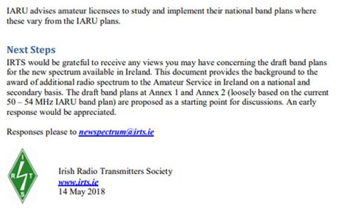 EI7GL A Diary Of Amateur Radio Activity IRTS Release Proposed Band