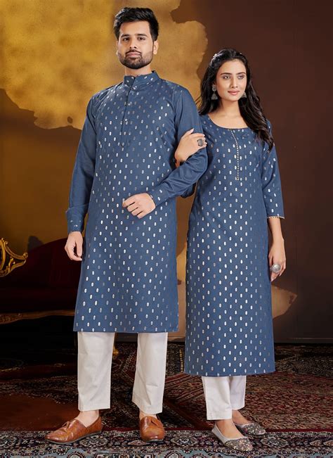 Foil Printed Pure Cotton Couple Kurta Pajamas Collection Catalog