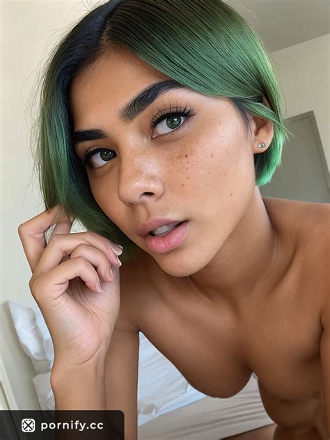 Teen Indian Slim Green Haired Girl With Round Medium Breasts In Bikini