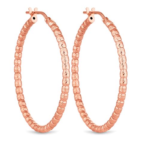 Simply Silver Ct Rose Gold Plated Sterling Silver Bead Hoop Earring