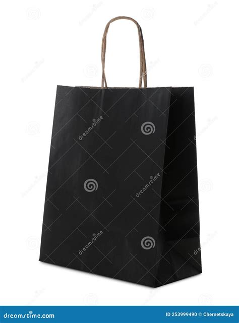 Blank Black Paper Bag On White Background Space For Design Stock Photo