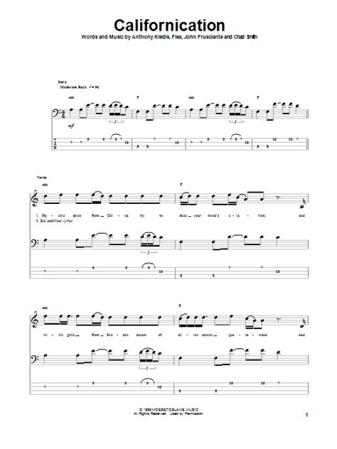 Californication By Red Hot Chili Peppers Sheet Music For Bass Guitar Tab At Sheet Music Direct