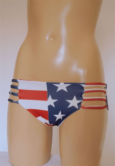 American Flag Fully Line Full Coverage Strappy Bikini Bottoms Usa Flag Plus Size Swimwear