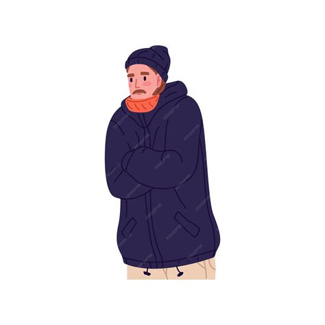 Premium Vector | Person freezing shivering in jacket outdoors frozen