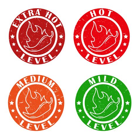 Icons With Chili Pepper Spice Levels Hot Pepper Stamps With Fire Flame For Packing Spicy Food