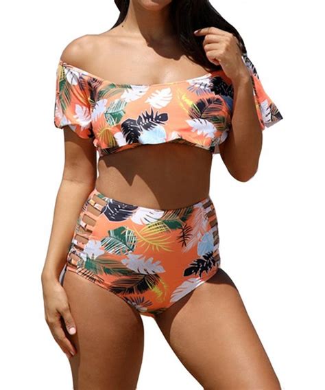 Womens Off Shoulder V Neck Bikini Set Low Waist Triangle Bathing Suit Wine Red Ce H Wgih