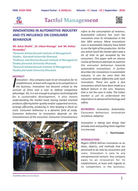 Pdf Innovations In Automotive Industry And Its Influence On Consumer