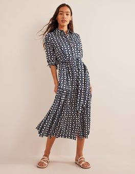 Flo Cotton Midi Shirt Dress Navy Cube Geo Boden Eu