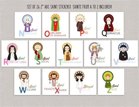 Set of 26 A to Z Saint Stickers. Saint Alphabet Sticker Set. | Etsy