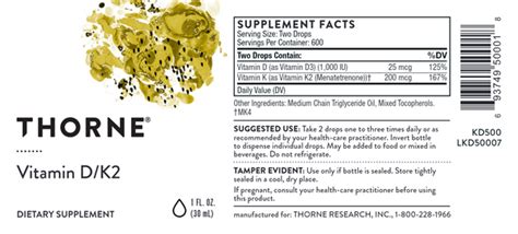 Vitamin D/K2 Liquid 1 oz (Thorne) – Provisions for Health & Healing