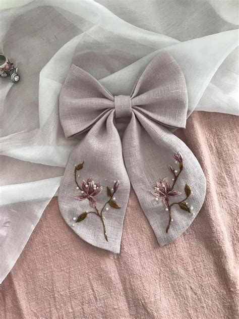 Embroidered Bows Floral Bow Custom Bow Baby Bow Bow Headband Etsy In